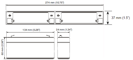 Dimensional drawing of the battery