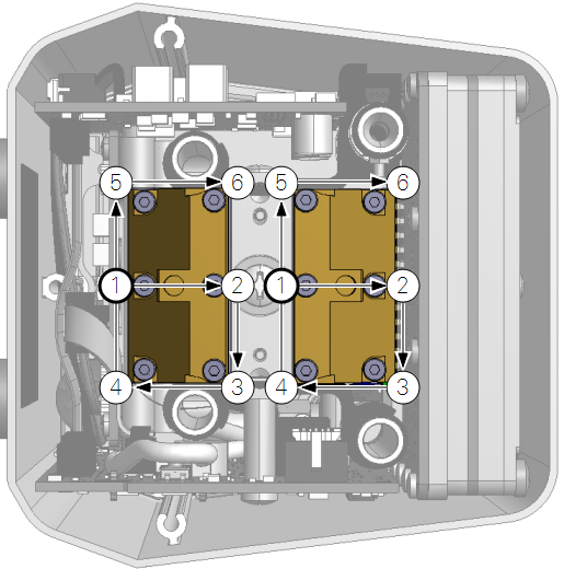 Tightening sequence for mirror mounting screws.