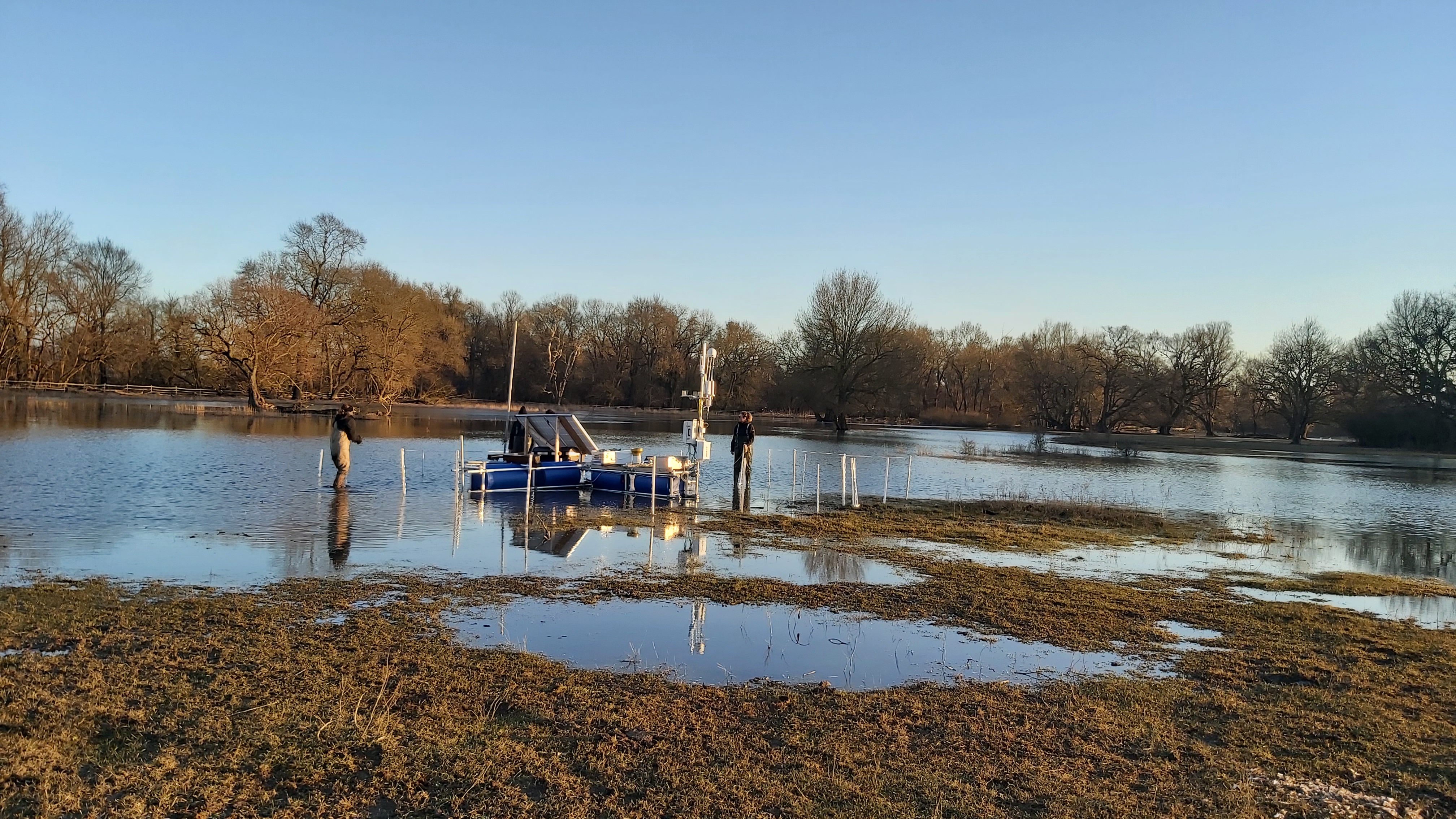 installation of an eddy covariance tower station in a flooded field